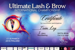 II koht microblading’us – Ultimate Lash & Brow 2018